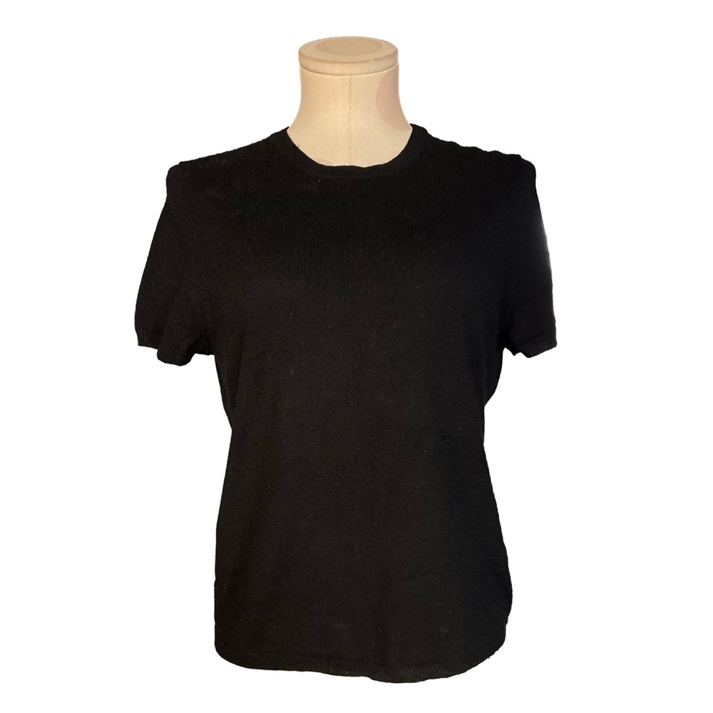 Y2K Minimalist Luxury Cashmere Sweater Tee - Black - L